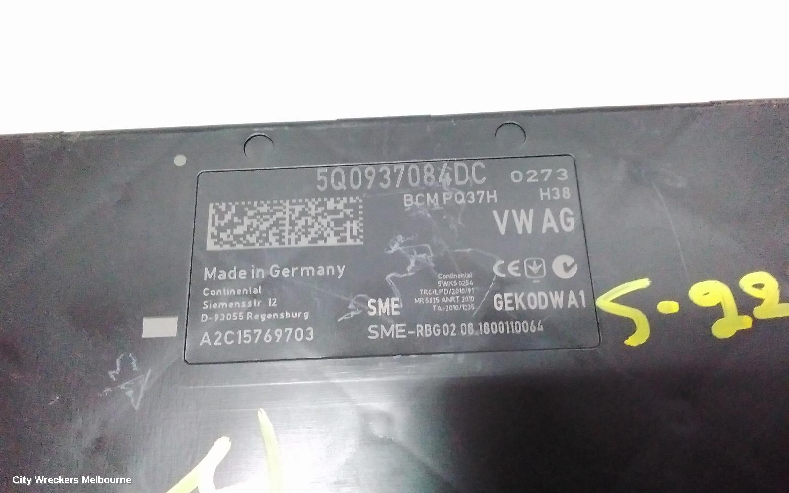 VOLKSWAGEN GOLF ECU, BCM, GEN 7, 12/2012 - 08/2020