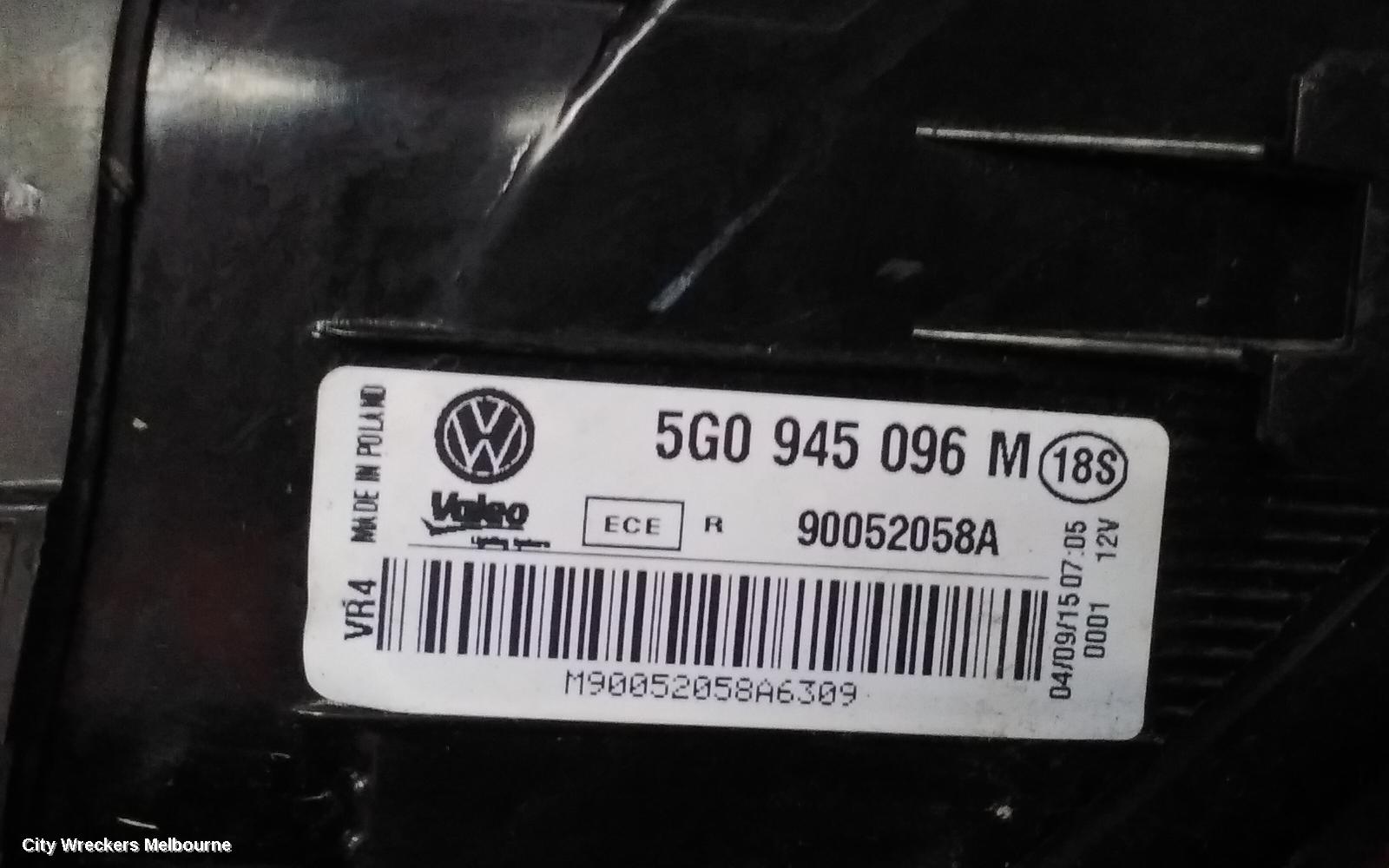 VOLKSWAGEN GOLF RIGHT TAILLIGHT, GEN 7, HATCH, STANDARD, TRENDLINE/COMFORTLINE, NON LED TYPE, NON TINTED TYPE, 12/2012 - 03/2017