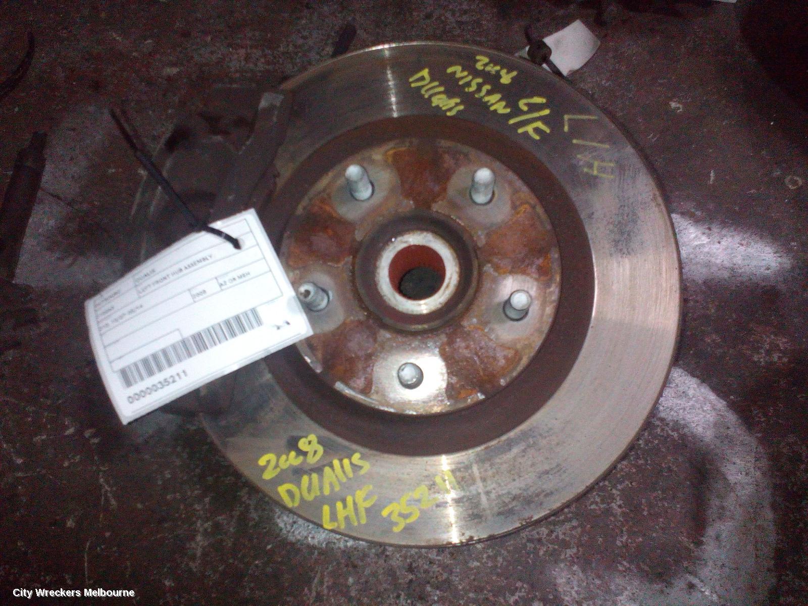 NISSAN DUALIS LEFT FRONT HUB ASSEMBLY, J10, 10/2007 - 05/2014
