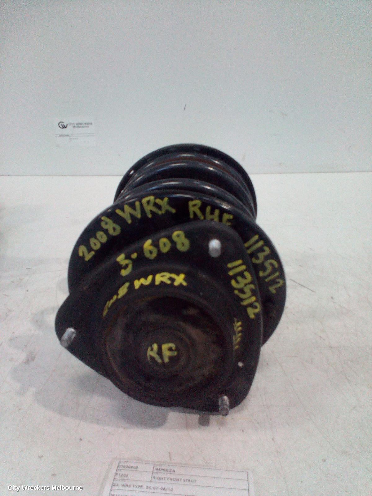 SUBARU IMPREZA RIGHT FRONT STRUT, G3, WRX TYPE, 04/2007 - 06/2010