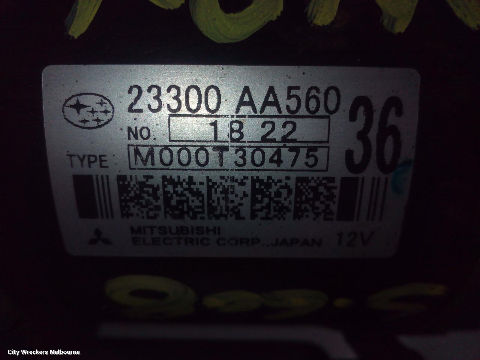 SUBARU IMPREZA STARTER, PETROL, EJ25, TURBO, MANUAL, 5 SPEED, WRX, G3, 04/2007 - 12/2013