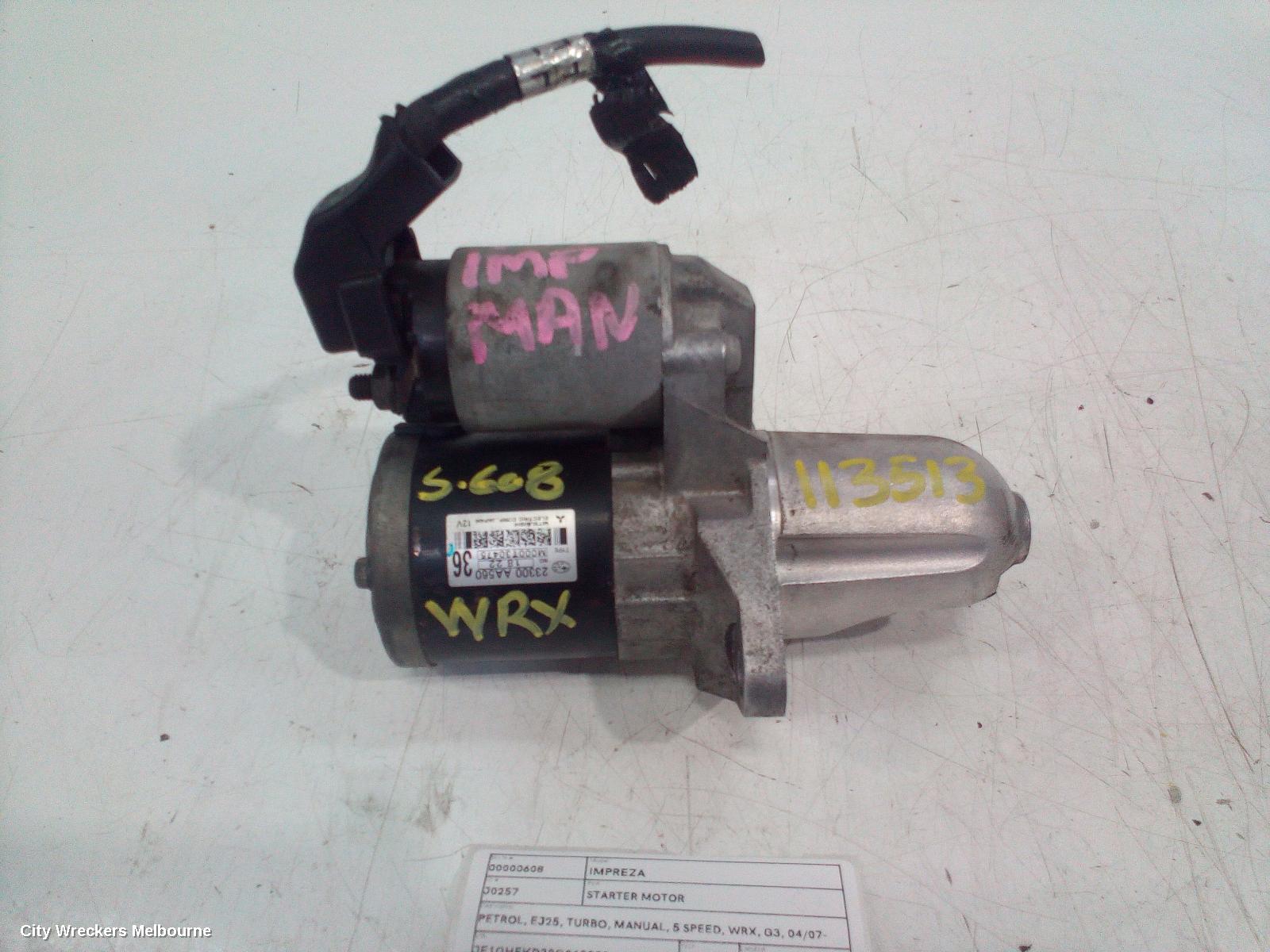 SUBARU IMPREZA STARTER, PETROL, EJ25, TURBO, MANUAL, 5 SPEED, WRX, G3, 04/2007 - 12/2013