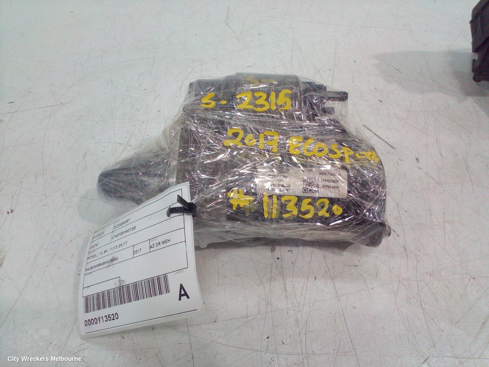 FORD ECOSPORT STARTER, PETROL, 1.5, BK, 11/2013 - 09/2017
