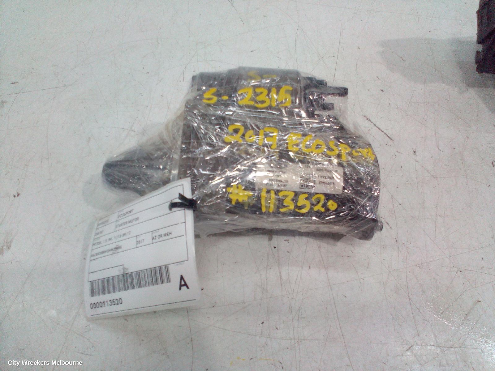 FORD ECOSPORT STARTER, PETROL, 1.5, BK, 11/2013 - 09/2017