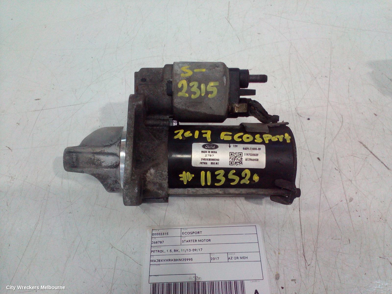 FORD ECOSPORT STARTER, PETROL, 1.5, BK, 11/2013 - 09/2017