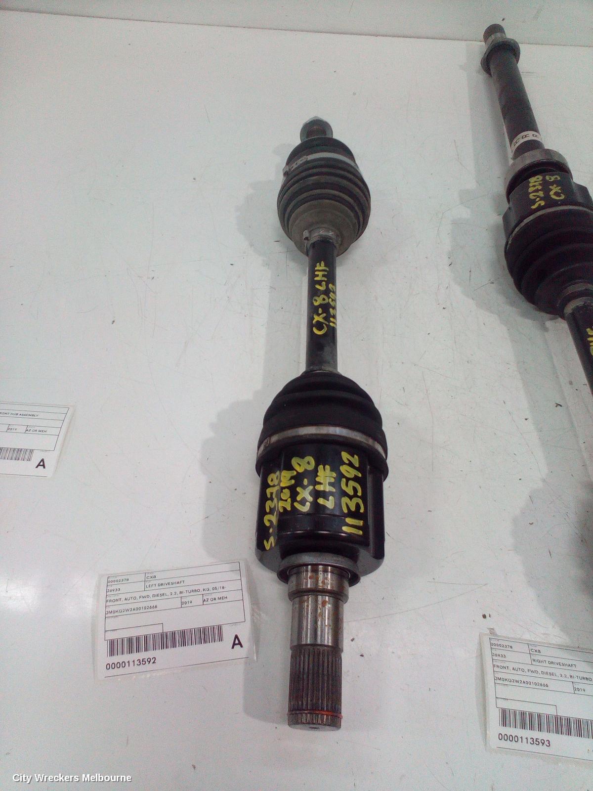 MAZDA CX8 LEFT DRIVESHAFT, FRONT, AUTO, FWD, DIESEL, 2.2, BI-TURBO, KG, 05/2018 ONWARDS