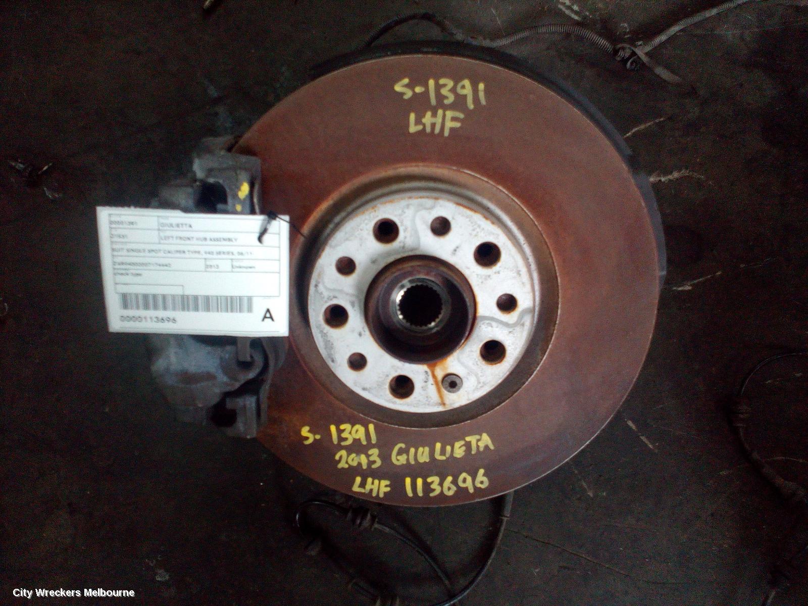 ALFA ROMEO GIULIETTA LEFT FRONT HUB ASSEMBLY, SUIT SINGLE SPOT CALIPER TYPE, 940 SERIES, 06/2011 ONWARDS