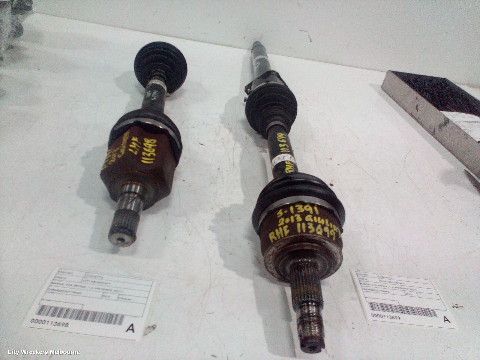 ALFA ROMEO GIULIETTA LEFT DRIVESHAFT, MANUAL T/M, PETROL, 1.4, 940 SERIES, 06/2011 ONWARDS