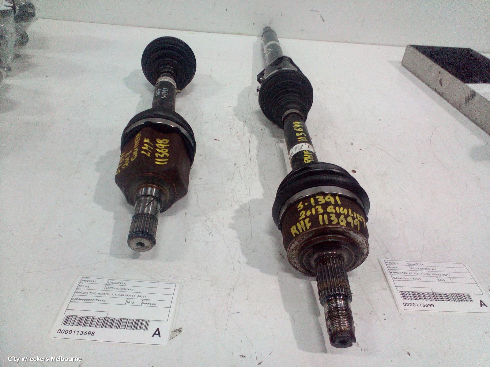 ALFA ROMEO GIULIETTA RIGHT DRIVESHAFT, MANUAL T/M, PETROL, 1.4, 940 SERIES, 06/2011 ONWARDS
