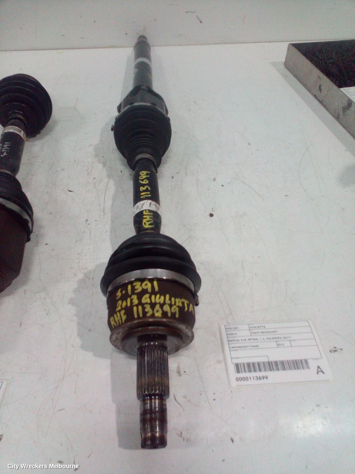 ALFA ROMEO GIULIETTA RIGHT DRIVESHAFT, MANUAL T/M, PETROL, 1.4, 940 SERIES, 06/2011 ONWARDS