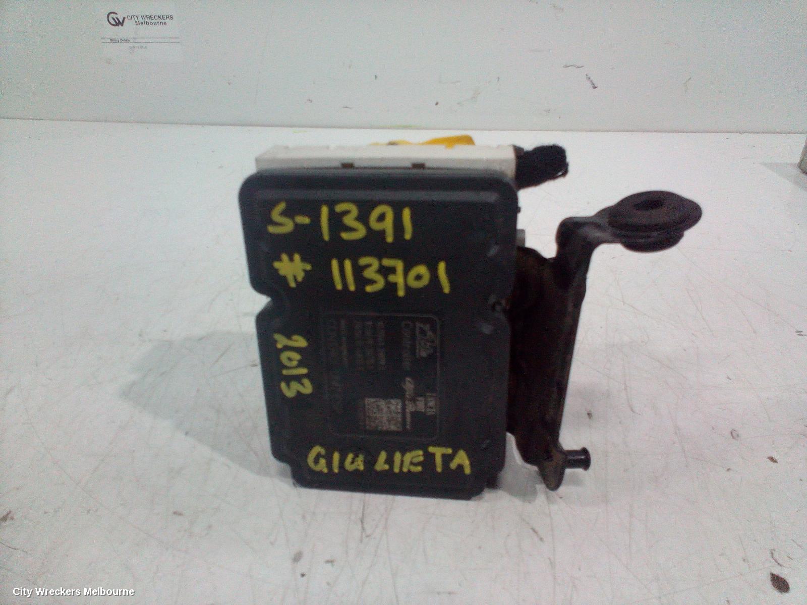 ALFA ROMEO GIULIETTA ABS PUMP/MODULATOR, 940 SERIES, 01/2011 - 12/2020