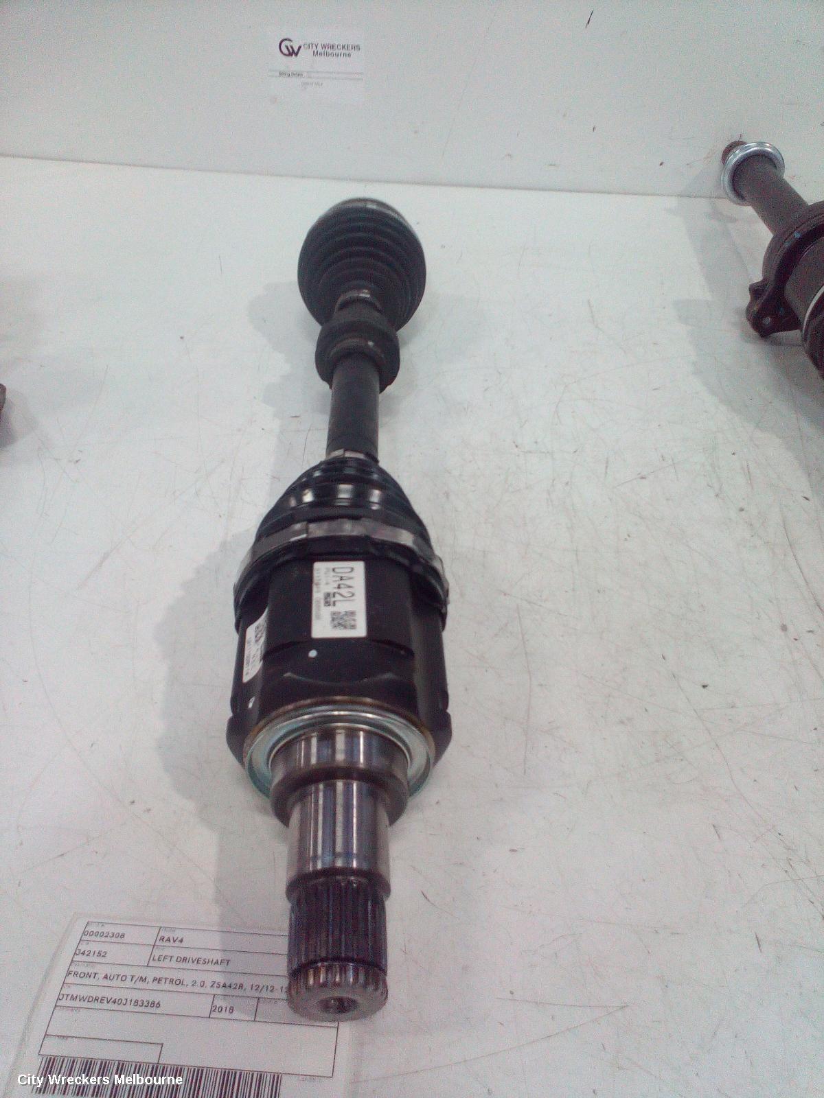 TOYOTA RAV4 LEFT DRIVESHAFT, FRONT, AUTO T/M, PETROL, 2.0, ZSA42R, 12/2012 - 12/2018