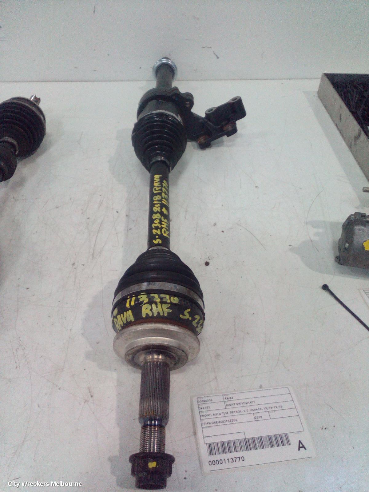 TOYOTA RAV4 RIGHT DRIVESHAFT, FRONT, AUTO T/M, PETROL, 2.0, ZSA42R, 12/2012 - 12/2018