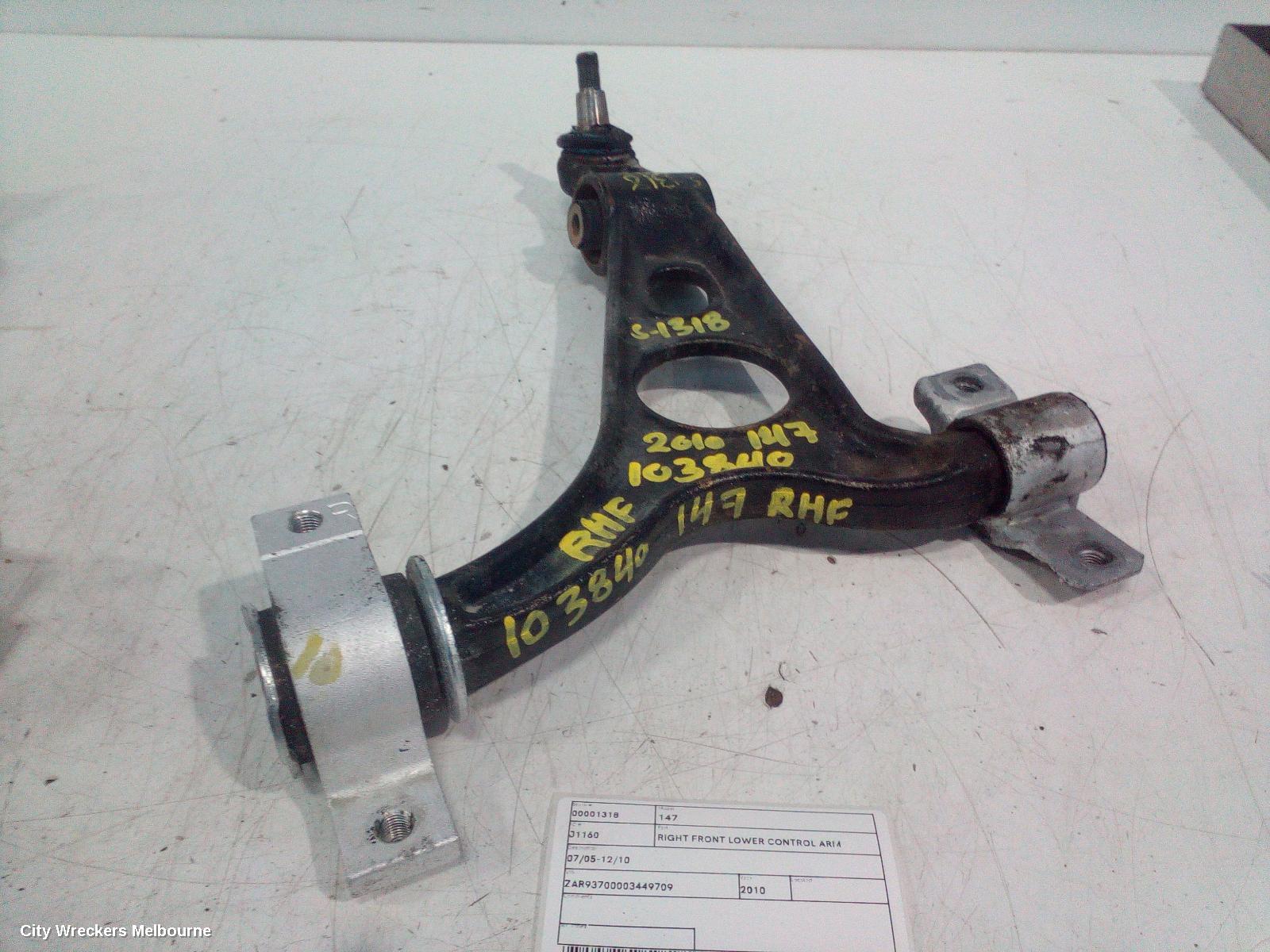 ALFA ROMEO 147 RIGHT FRONT LOWER CONTROL ARM, 07/2005 - 12/2010