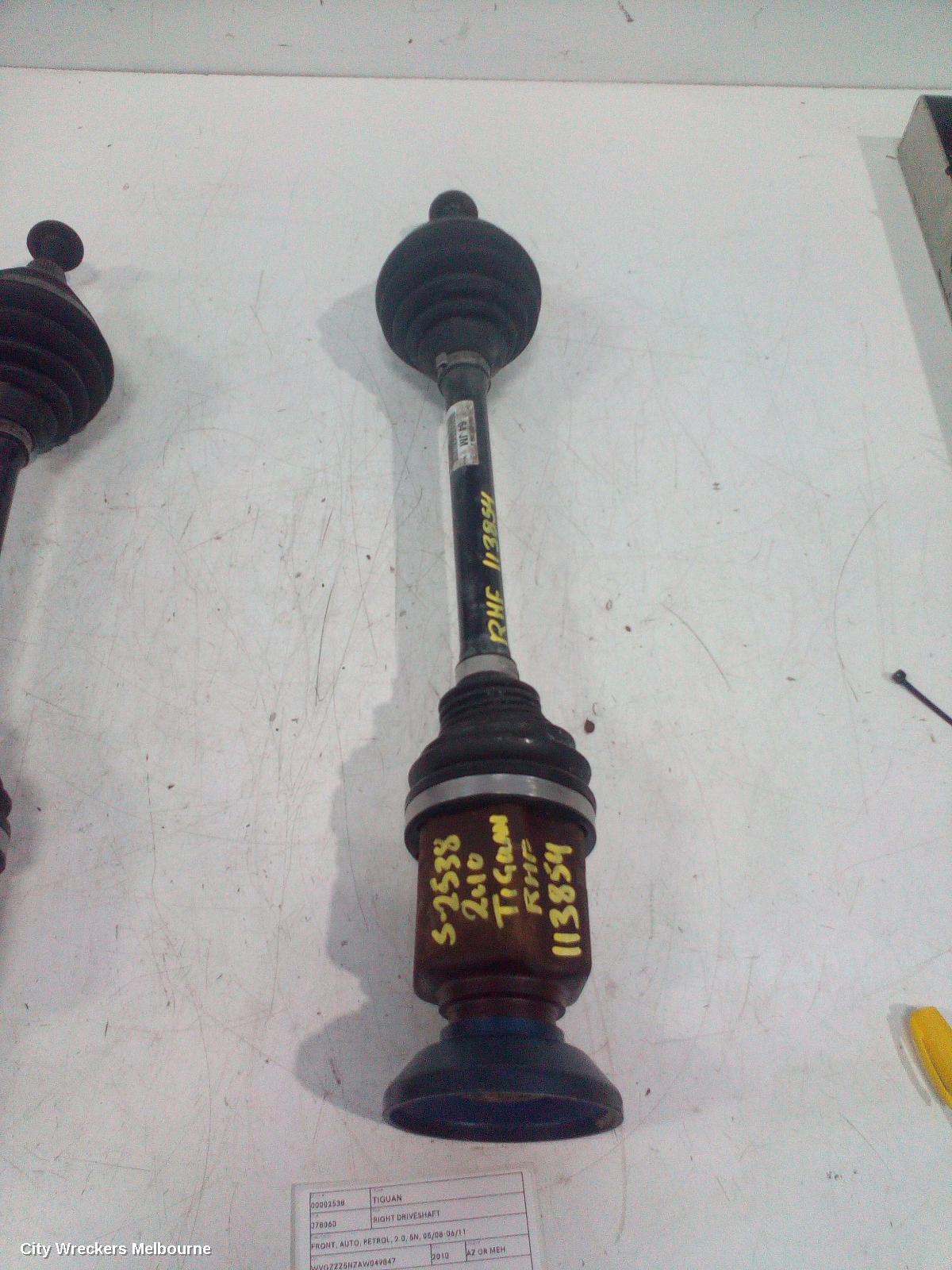 VOLKSWAGEN TIGUAN RIGHT DRIVESHAFT, FRONT, AUTO, PETROL, 2.0, 5N, 05/2008 - 06/2011
