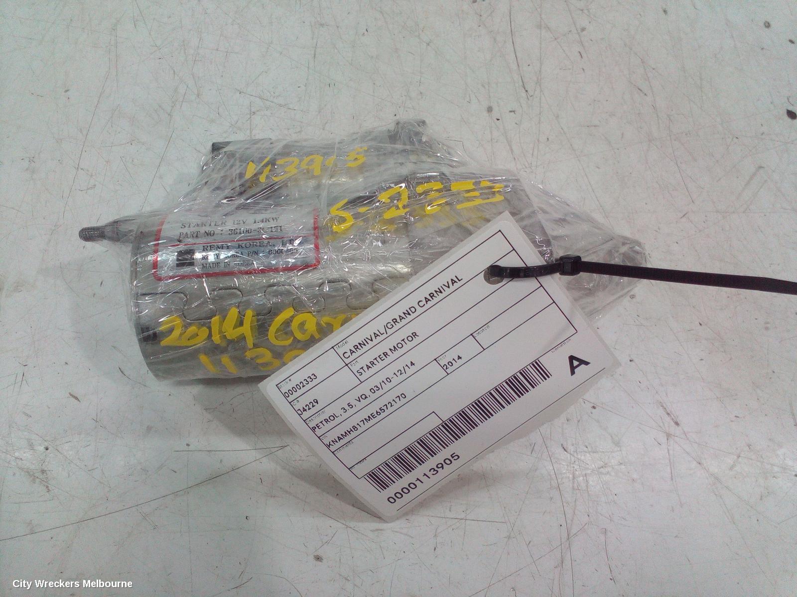 KIA CARNIVAL/GRAND CARNIVAL STARTER, PETROL, 3.5, P/N 361003C151, 10 THOOT TYPE, VQ, 03/2010 - 12/2014