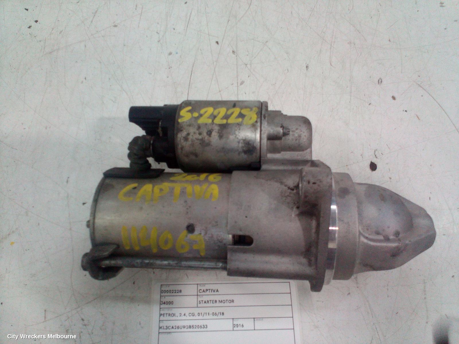 HOLDEN CAPTIVA STARTER, PETROL, 2.4, CG, 01/2011 - 06/2018