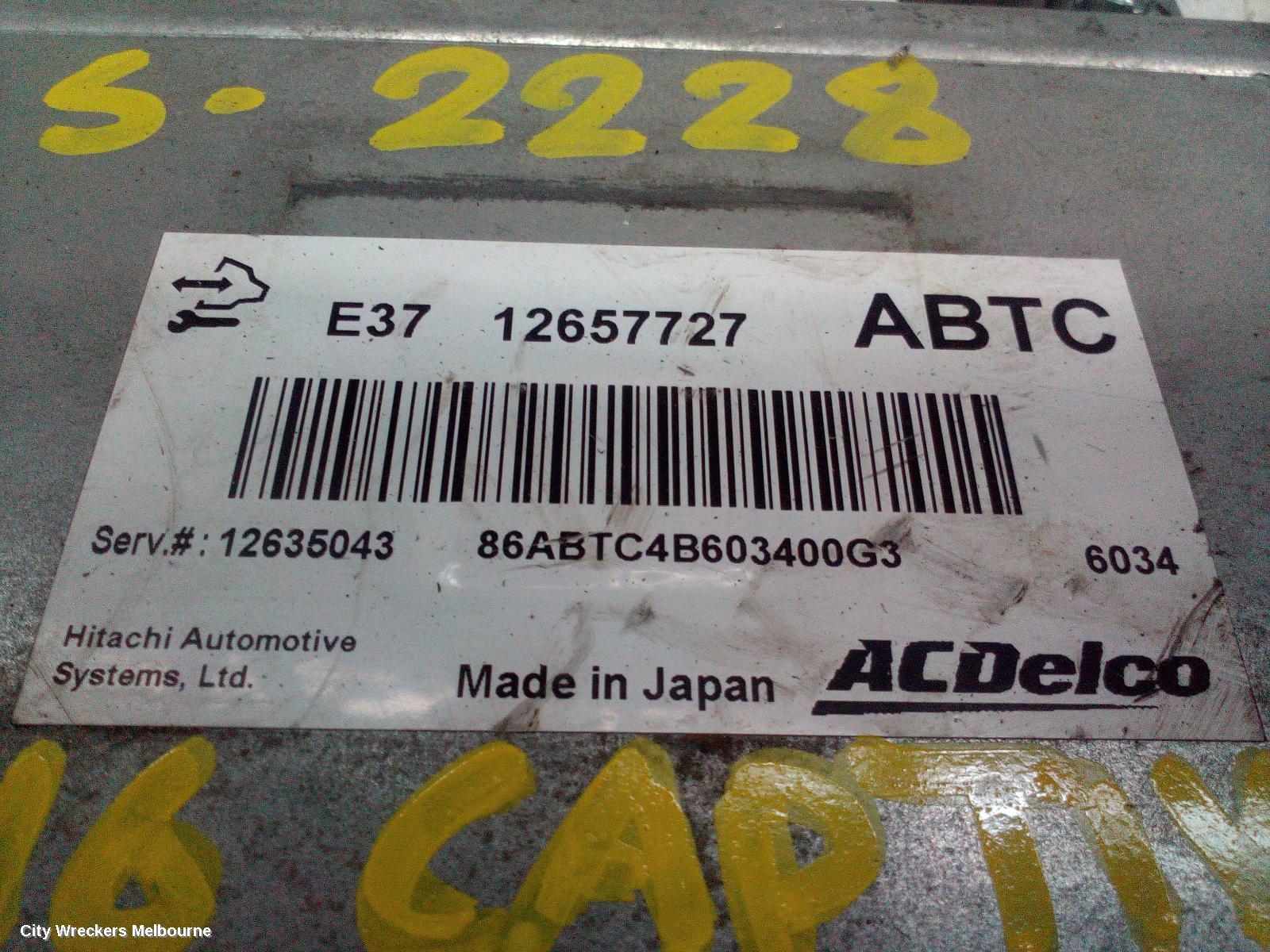 HOLDEN CAPTIVA ECU, ENGINE ECU, 2.4, PETROL, AUTO T/M, P/N 12657727, ECU ONLY, CG, 01/2011 - 06/2018