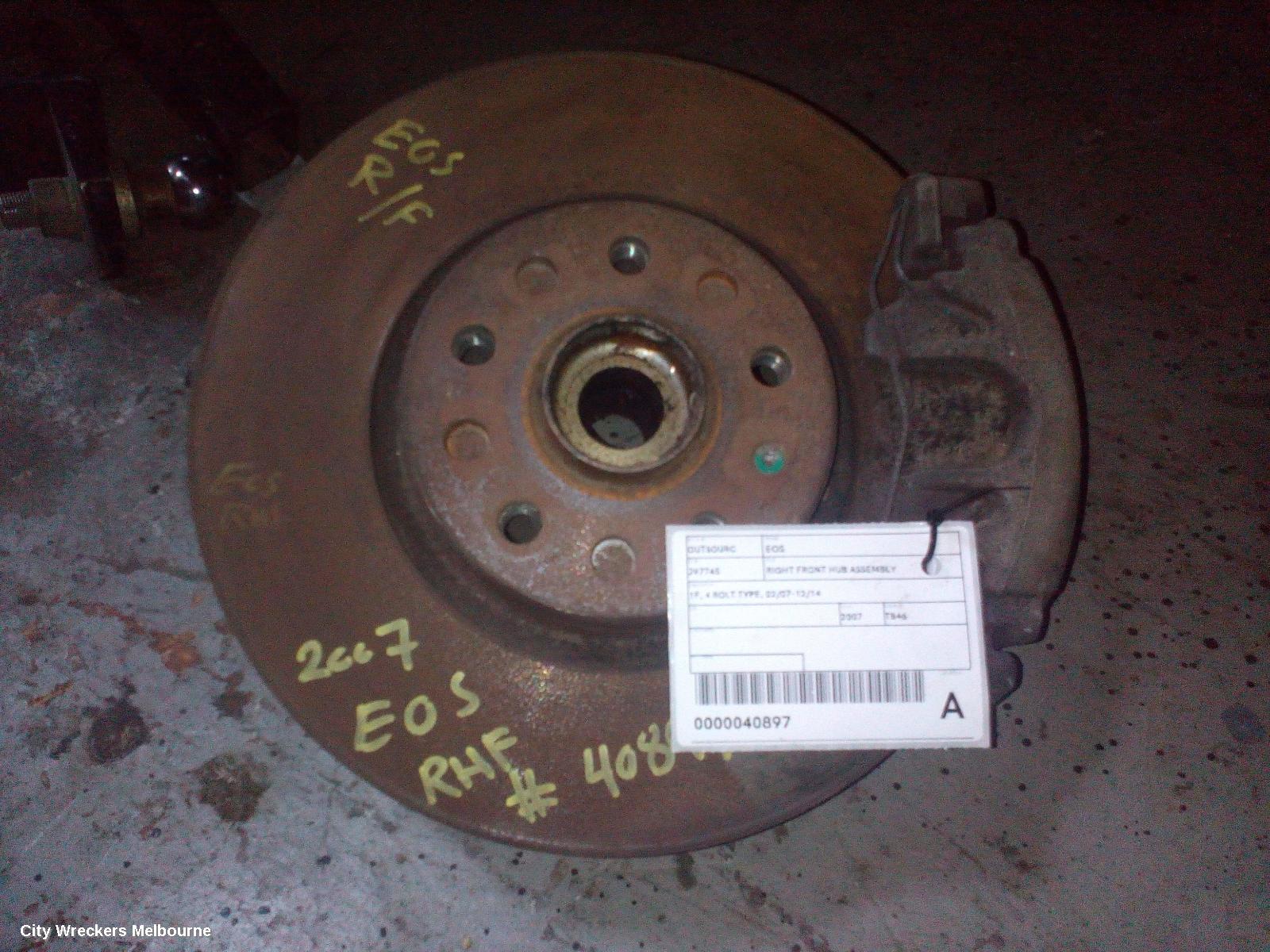 VOLKSWAGEN EOS RIGHT FRONT HUB ASSEMBLY, 1F, 4 BOLT TYPE, 02/2007 - 12/2014