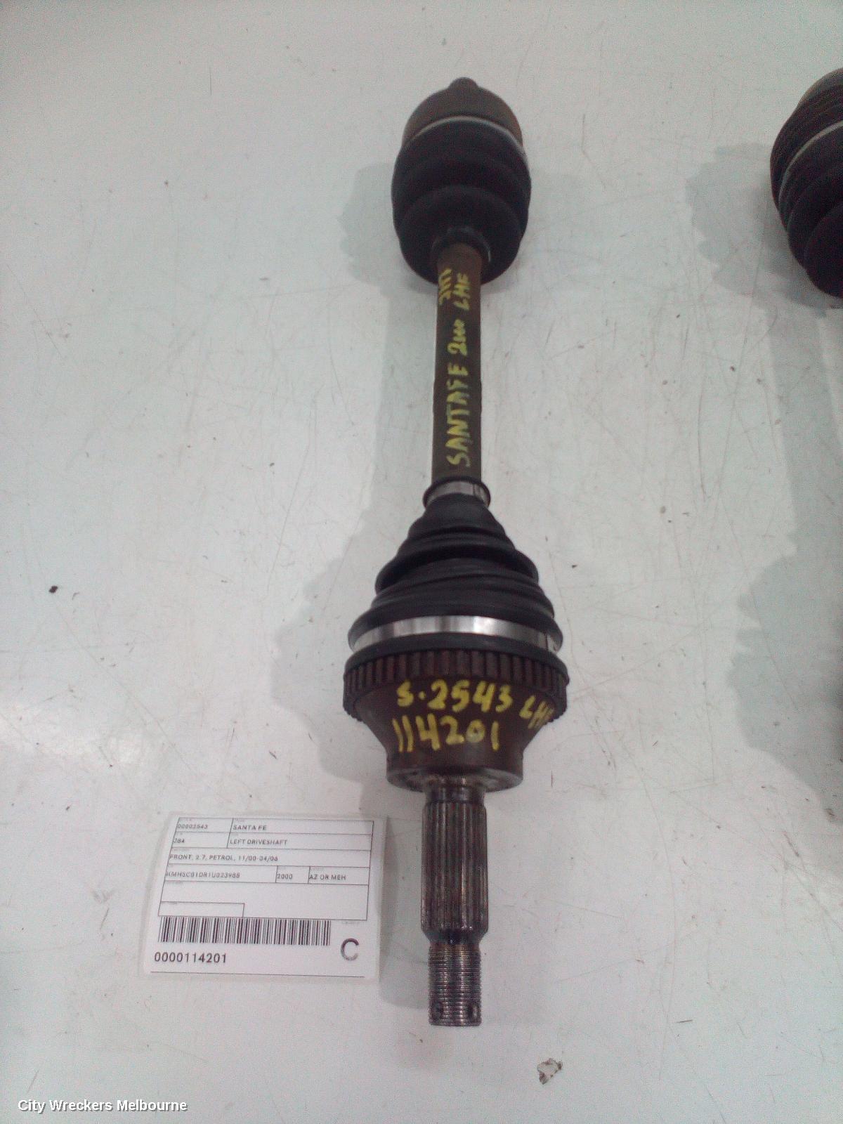 HYUNDAI SANTA FE LEFT DRIVESHAFT, FRONT, 2.7, PETROL, 11/2000 - 04/2006