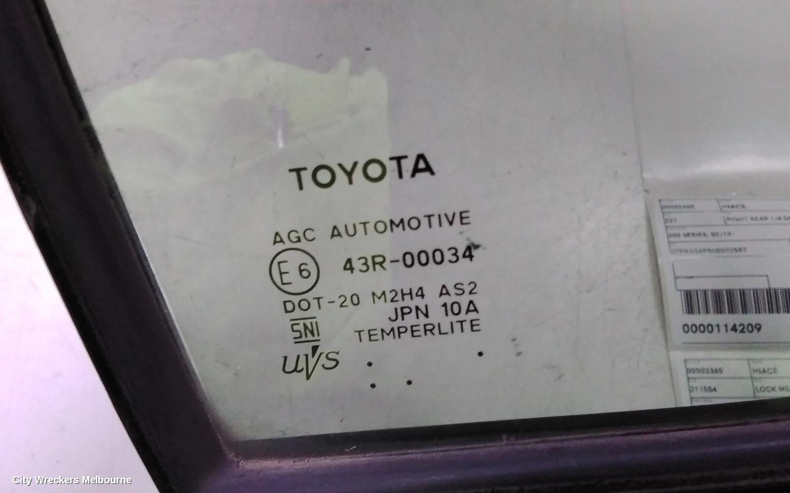 TOYOTA HIACE RIGHT REAR 1/4 DOOR GLASS, 300 SERIES, 02/2019 ONWARDS