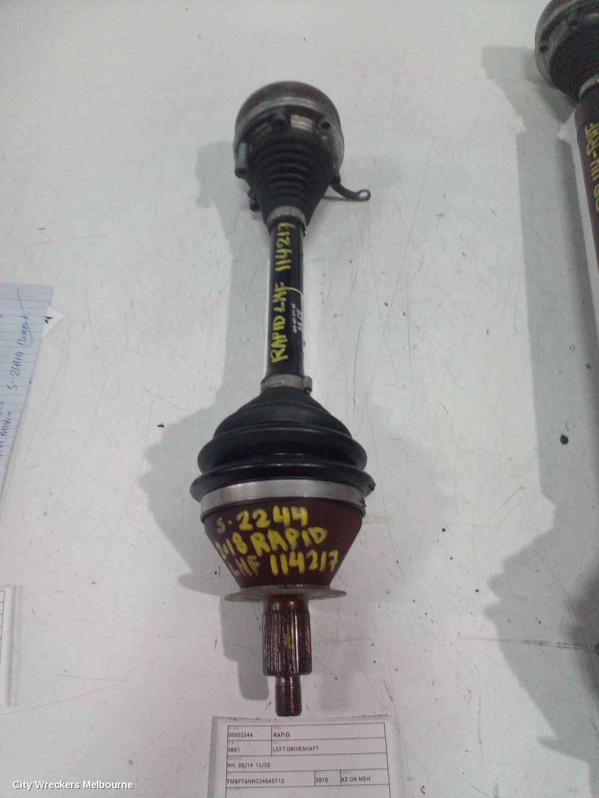 SKODA RAPID LEFT DRIVESHAFT, NH, 05/2014 - 12/2020