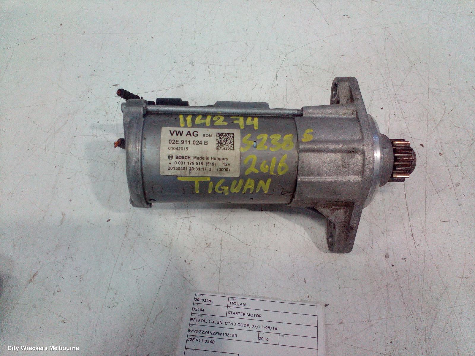 VOLKSWAGEN TIGUAN STARTER, PETROL, 1.4, 5N, CTHD CODE, 07/2011 - 08/2016