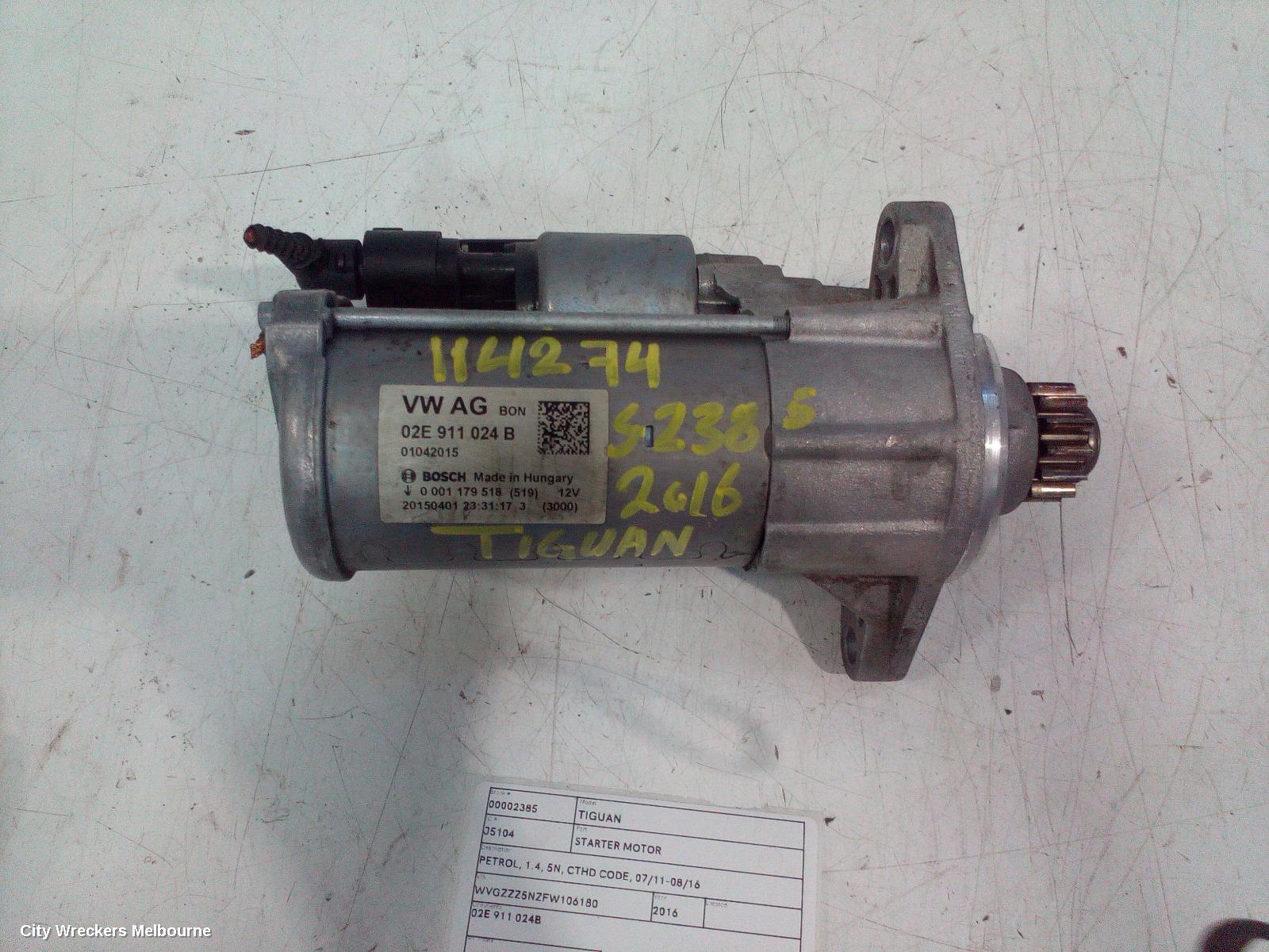 VOLKSWAGEN TIGUAN STARTER, PETROL, 1.4, 5N, CTHD CODE, 07/2011 - 08/2016