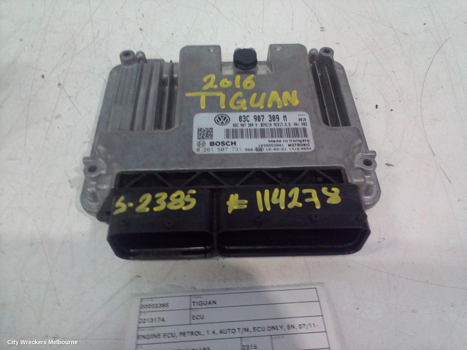 VOLKSWAGEN TIGUAN ECU, ENGINE ECU, PETROL, 1.4, AUTO T/M, ECU ONLY, 5N, 07/2011 - 08/2016