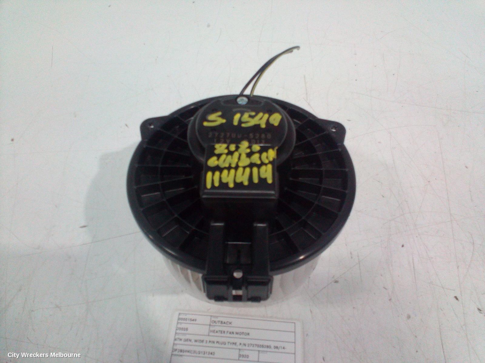 SUBARU OUTBACK HEATER FAN MOTOR, 6TH GEN, WIDE 2 PIN PLUG TYPE, P/N 2727005280, 08/2014 - 12/2020