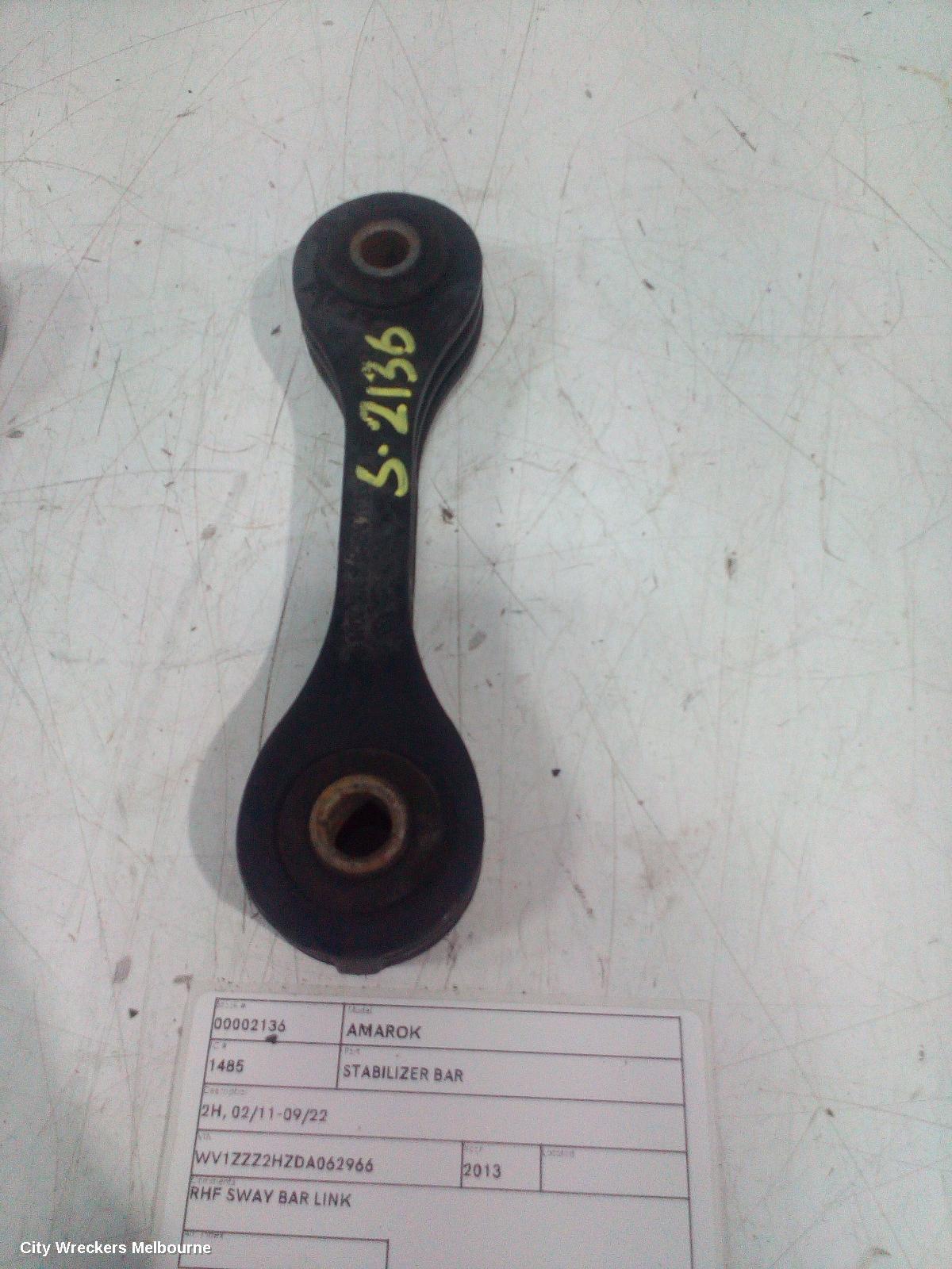VOLKSWAGEN AMAROK STABILISER BAR, 2H, 02/2011 - 09/2022