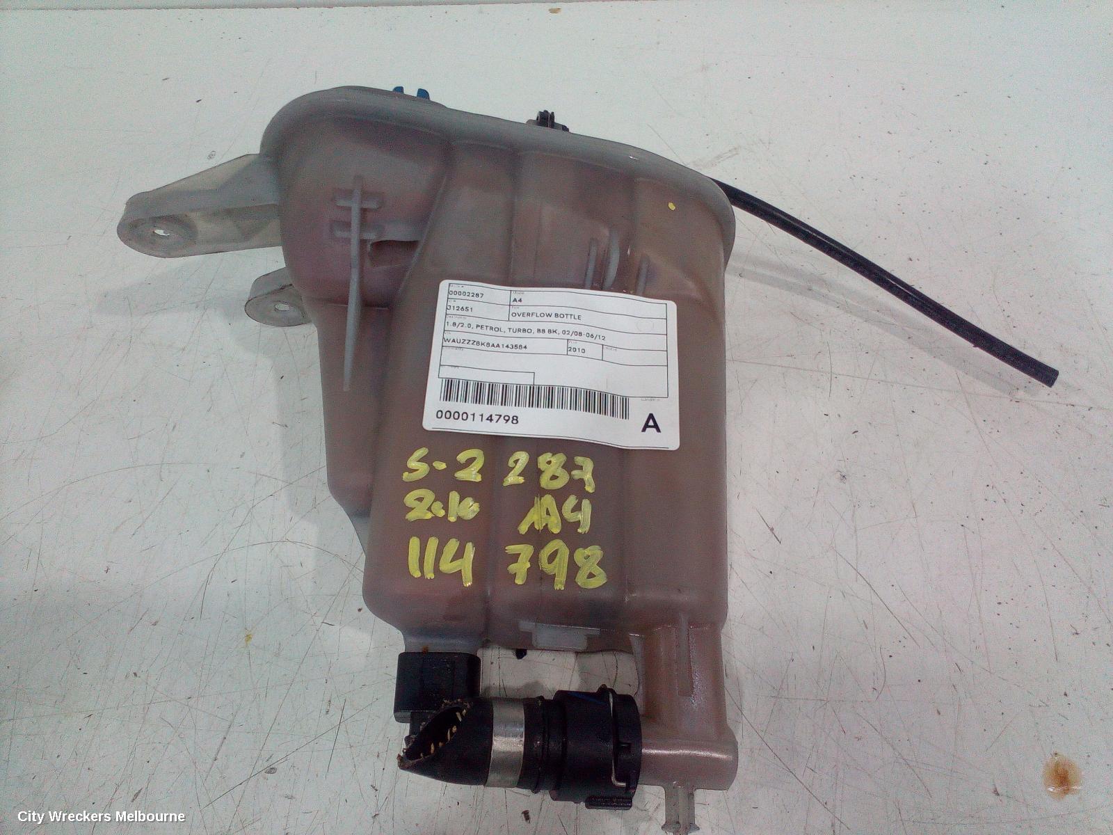 AUDI A4 OVERFLOW BOTTLE, 1.8/2.0, PETROL, TURBO, B8 8K, 02/2008 - 06/2012
