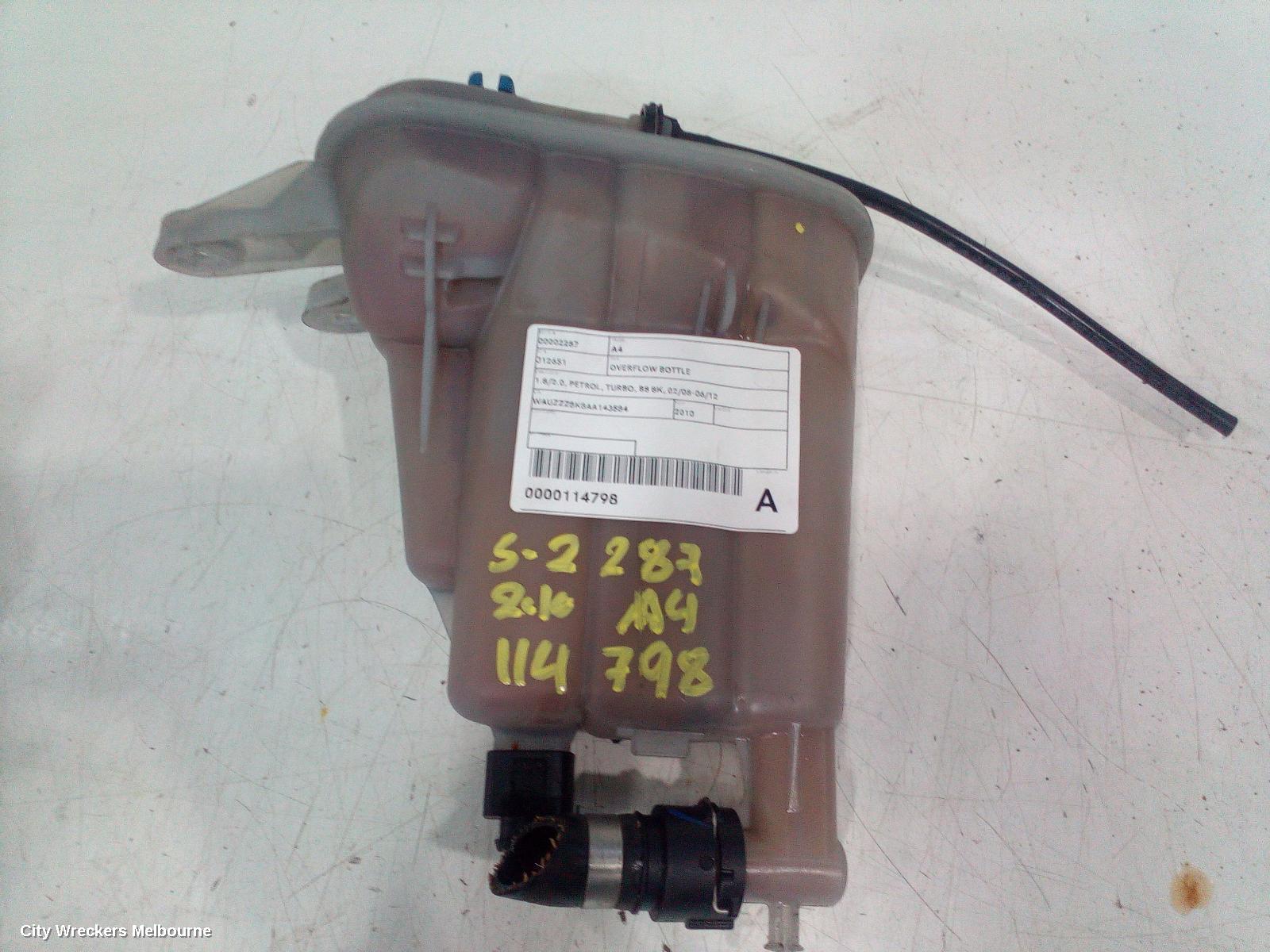 AUDI A4 OVERFLOW BOTTLE, 1.8/2.0, PETROL, TURBO, B8 8K, 02/2008 - 06/2012