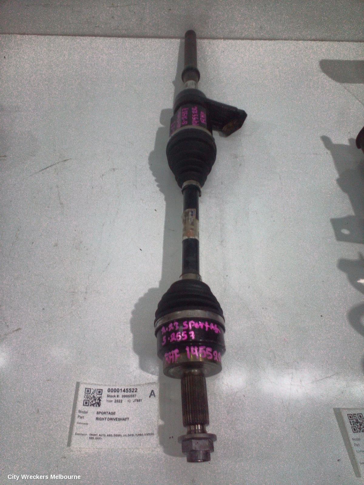 KIA SPORTAGE RIGHT DRIVESHAFT, FRONT, AUTO, AWD, DIESEL, 2.0, D4HD, TURBO, 8 SPEED, NQ5, 09/2021 ONWARDS