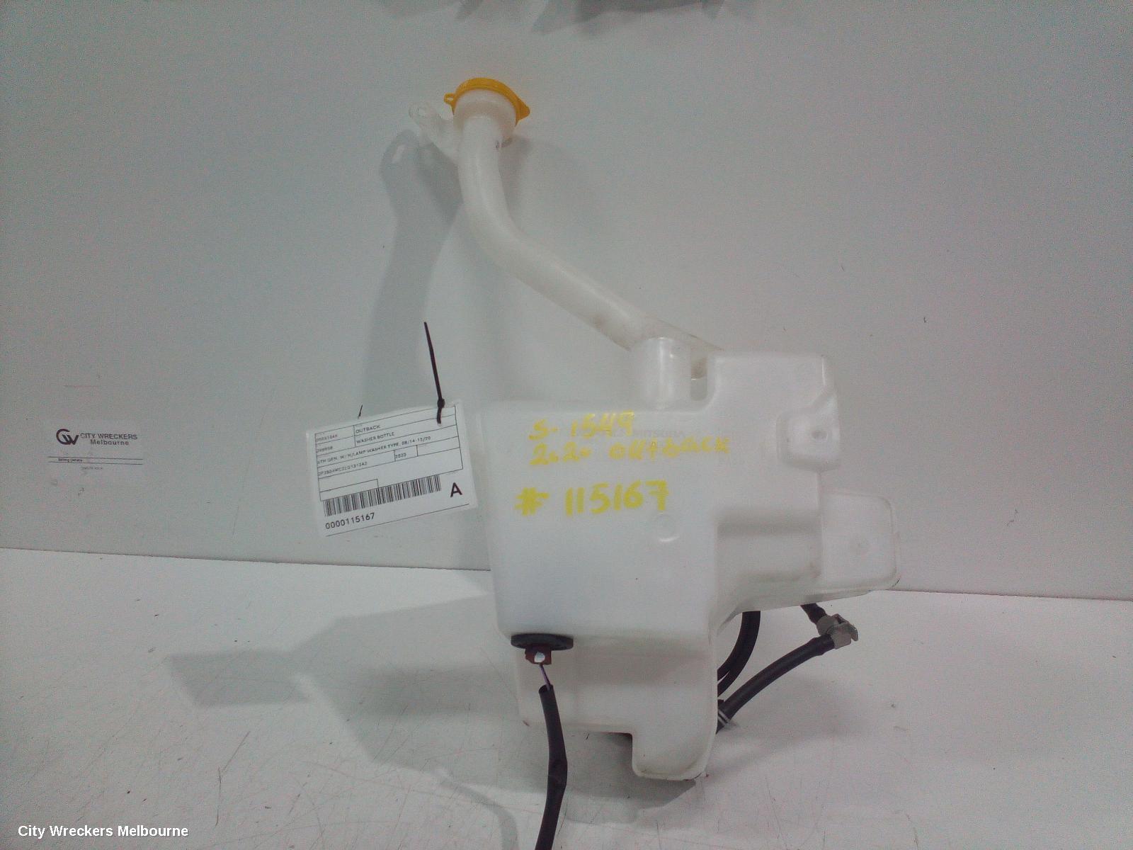 SUBARU OUTBACK WASHER BOTTLE, 6TH GEN, W/ H/LAMP WASHER TYPE, 08/2014 - 12/2020