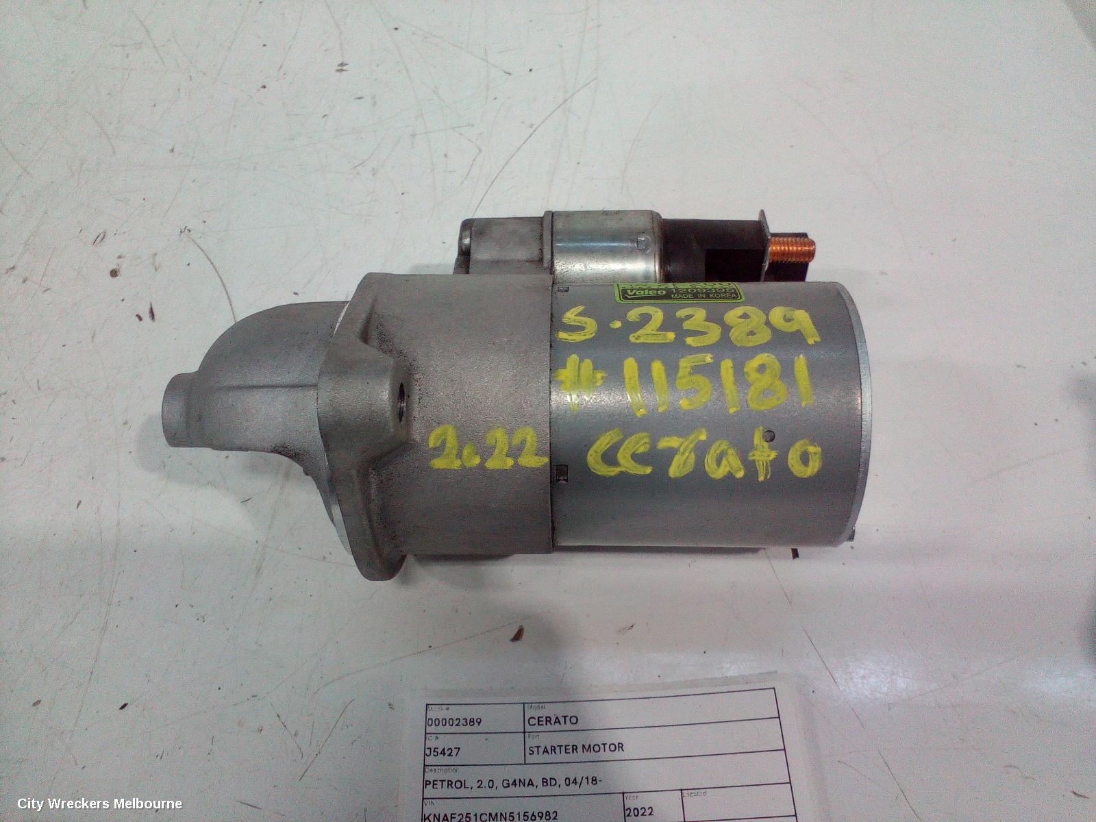 KIA CERATO STARTER, PETROL, 2.0, G4NA, BD, 04/2018 ONWARDS