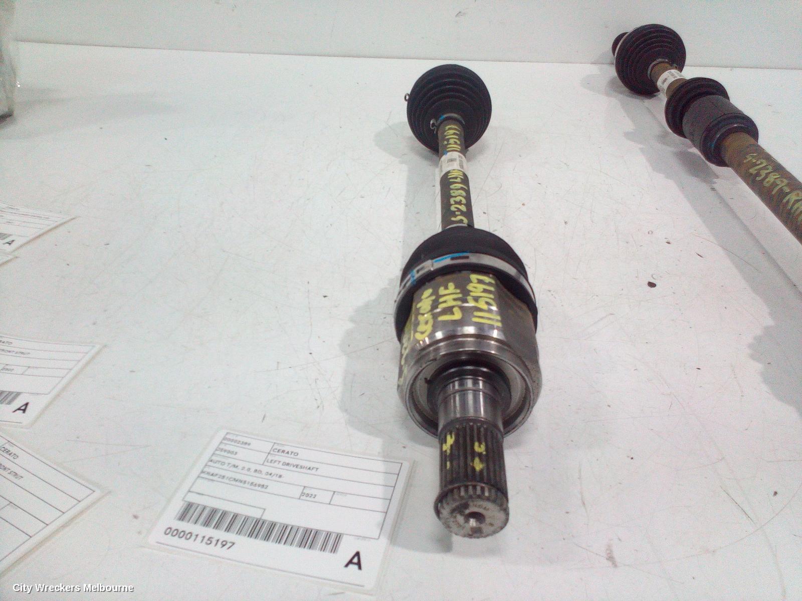 KIA CERATO LEFT DRIVESHAFT, AUTO T/M, 2.0, BD, 04/2018 ONWARDS
