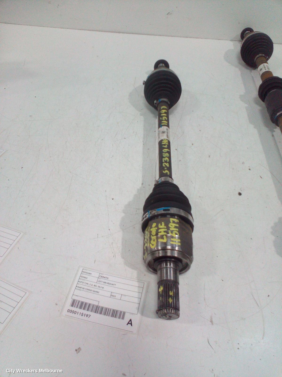 KIA CERATO LEFT DRIVESHAFT, AUTO T/M, 2.0, BD, 04/2018 ONWARDS
