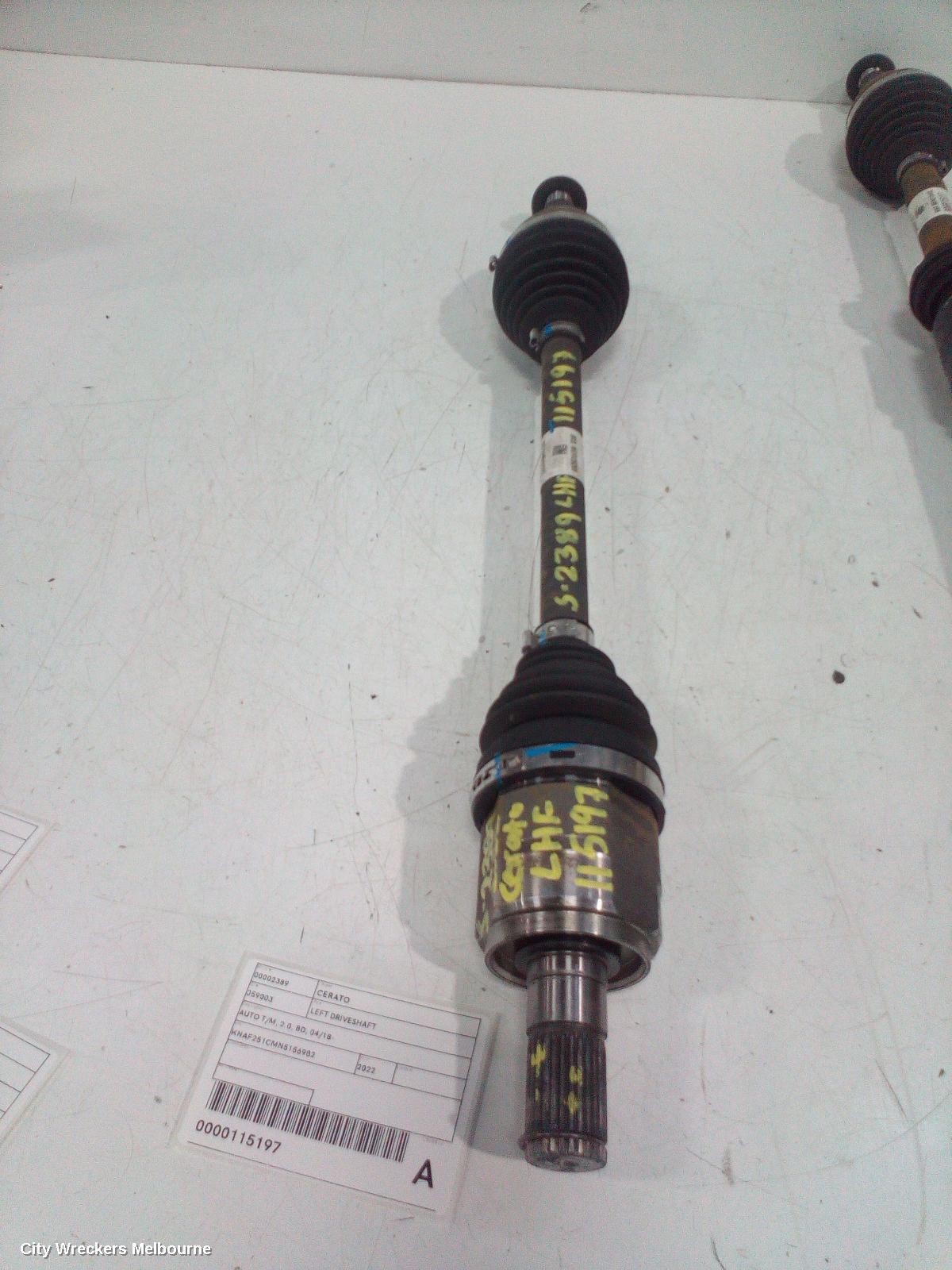 KIA CERATO LEFT DRIVESHAFT, AUTO T/M, 2.0, BD, 04/2018 ONWARDS