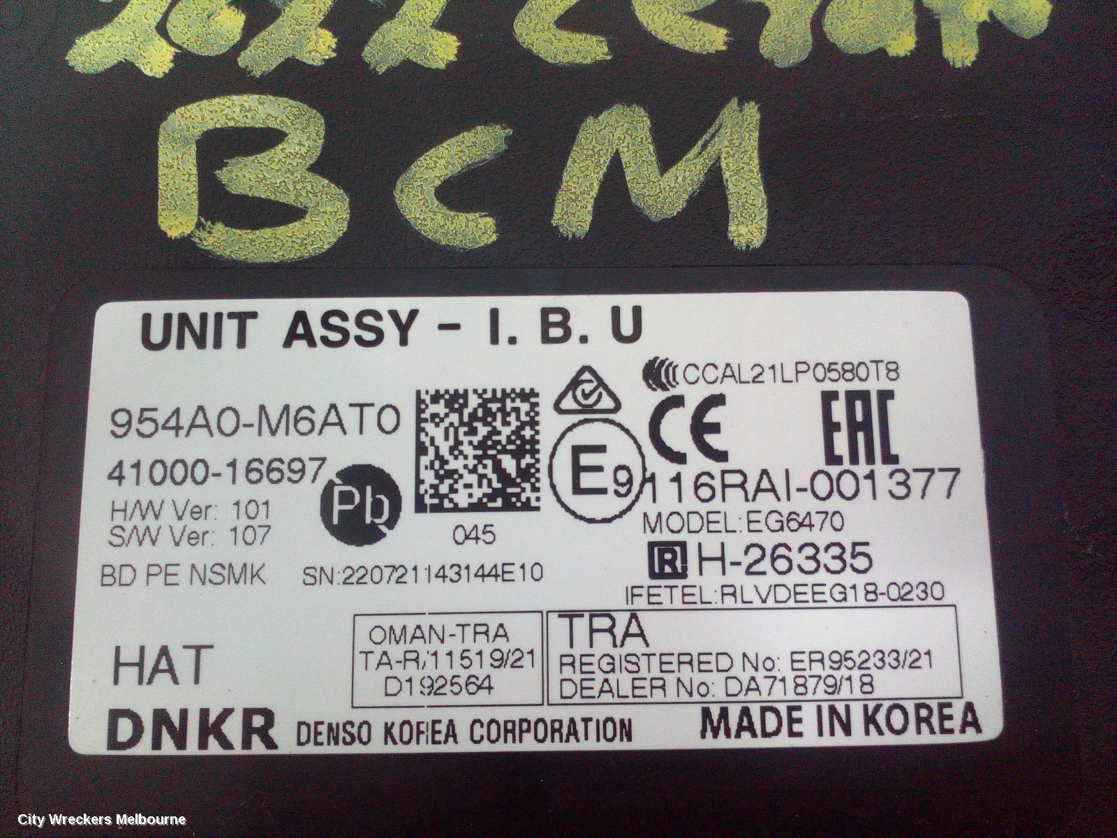 KIA CERATO, BD, 04/2018 - 09/2024, 954A0-M6ATO  BCM  : 115249