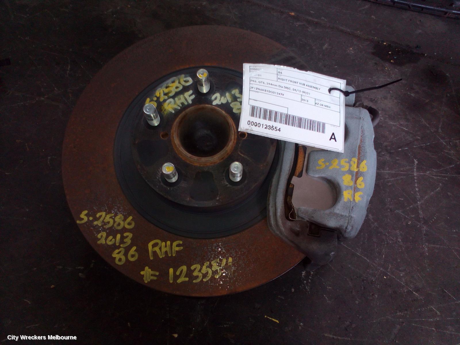 TOYOTA 86 RIGHT FRONT HUB ASSEMBLY, ZN6, GTS, 294MM DIA DISC, 04/2012 - 09/2021