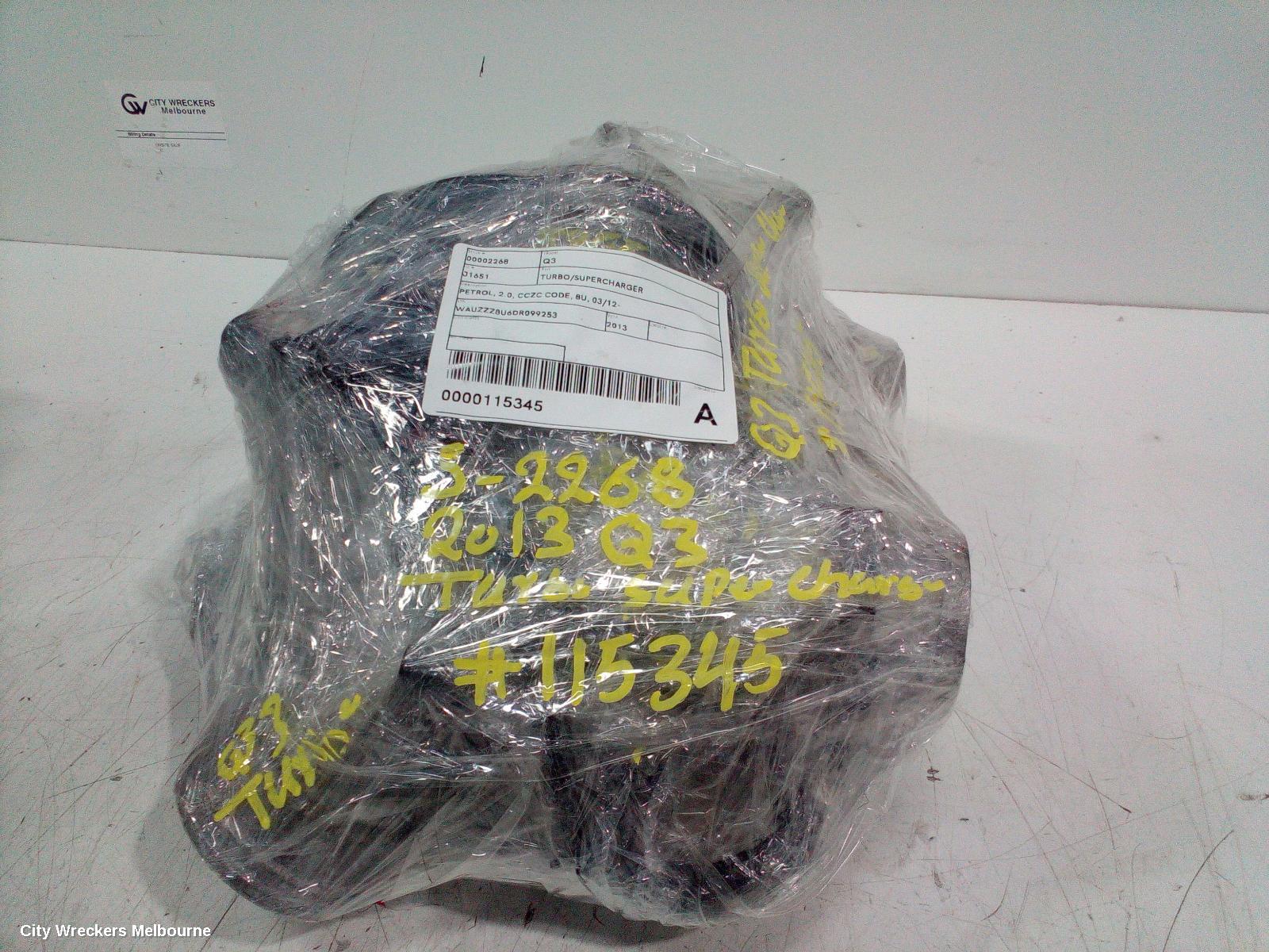 AUDI Q3 TURBO SUPERCHARGER, PETROL, 2.0, CCZC CODE, 8U, 03/2012 ONWARDS