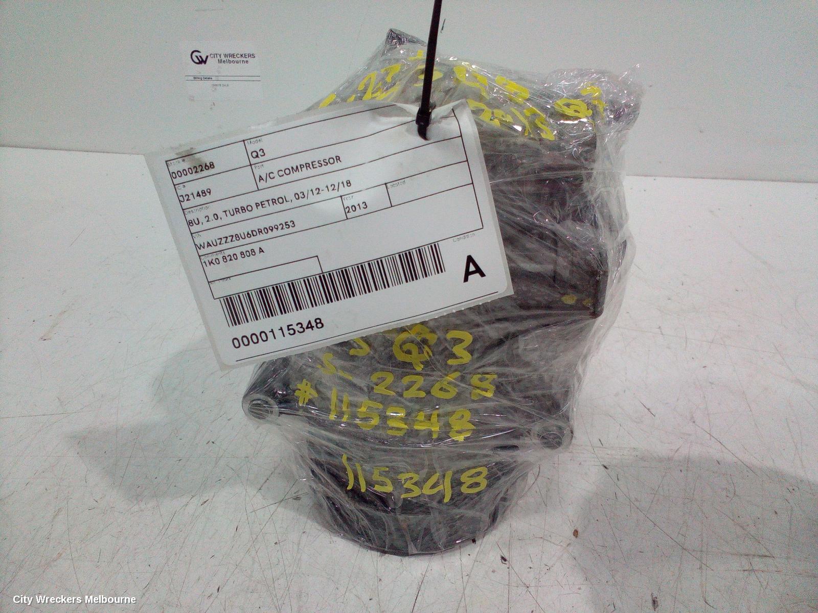 AUDI Q3 A/C COMPRESSOR, 8U, 2.0, TURBO PETROL, 03/2012 - 12/2018