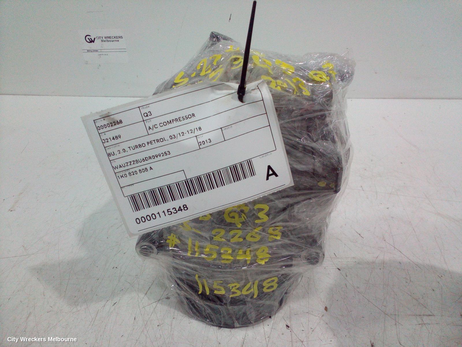 AUDI Q3 A/C COMPRESSOR, 8U, 2.0, TURBO PETROL, 03/2012 - 12/2018