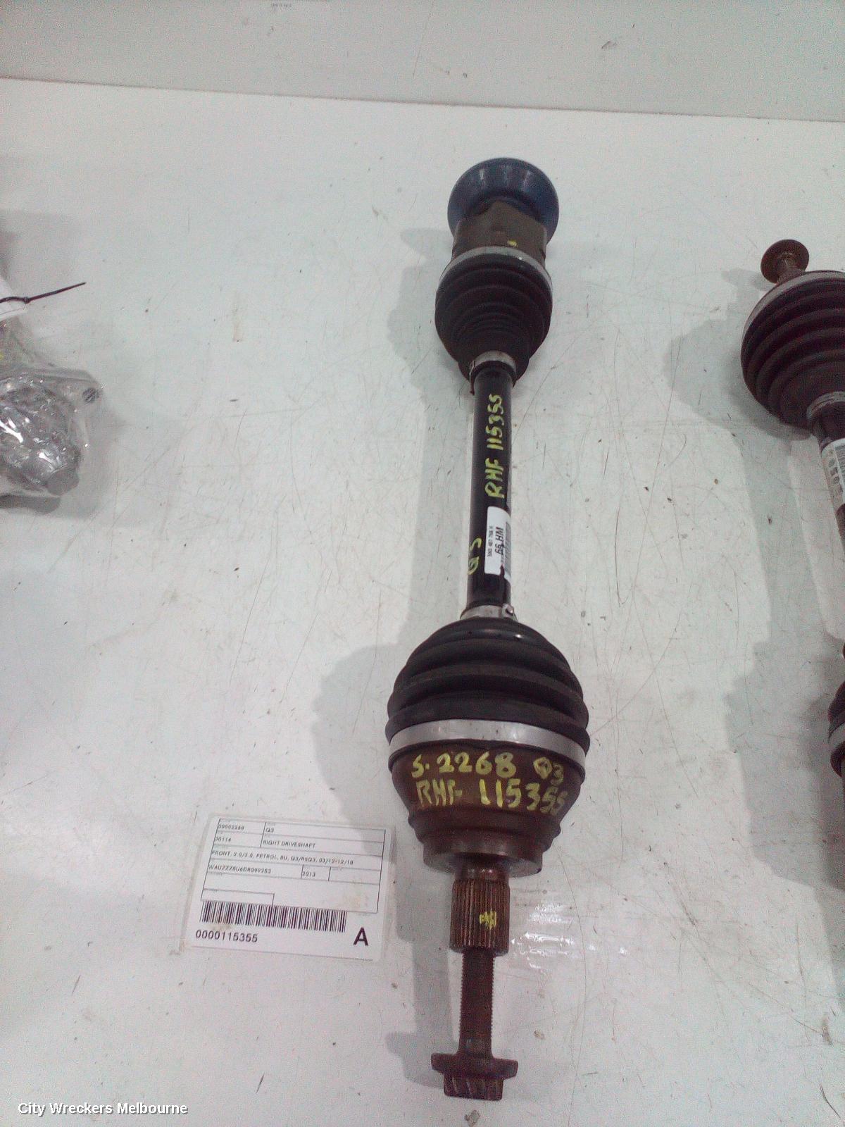 AUDI Q3 RIGHT DRIVESHAFT, FRONT, 2.0/2.5, PETROL, 8U, Q3/RSQ3, 03/2012 - 12/2018