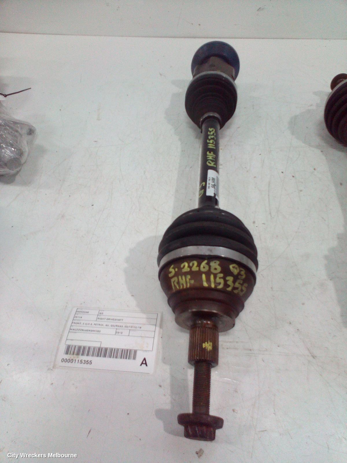 AUDI Q3 RIGHT DRIVESHAFT, FRONT, 2.0/2.5, PETROL, 8U, Q3/RSQ3, 03/2012 - 12/2018