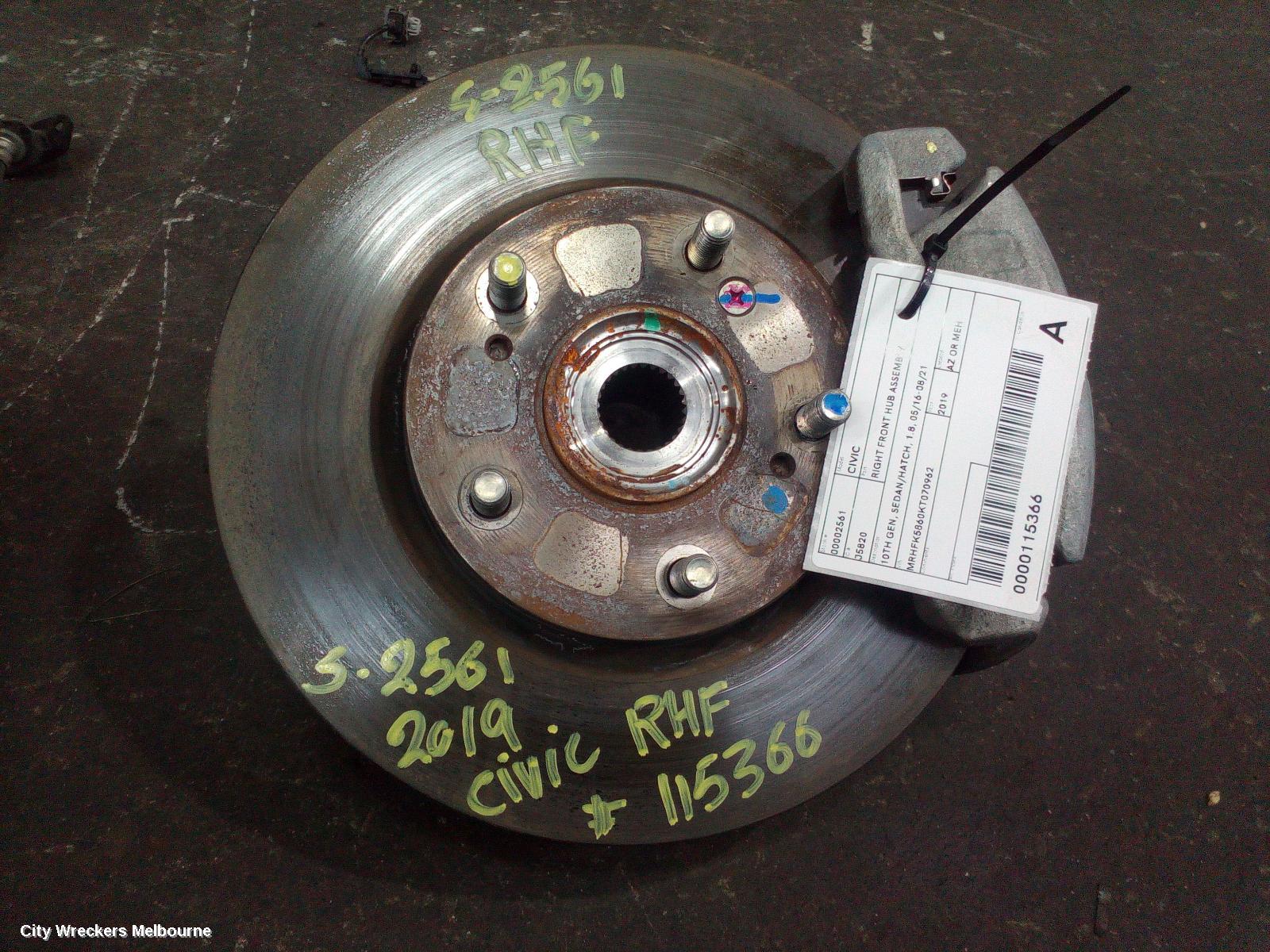 HONDA CIVIC RIGHT FRONT HUB ASSEMBLY, 10TH GEN, SEDAN/HATCH, 1.8, 05/2016 - 08/2021