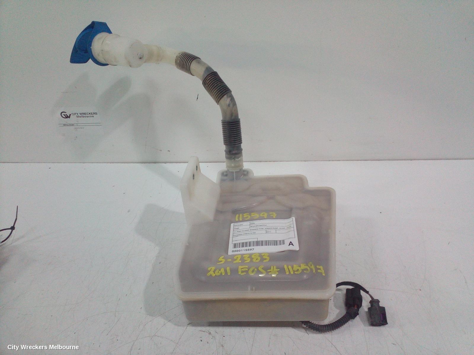 VOLKSWAGEN EOS WASHER BOTTLE, 1F, NON H/LAMP WASHER TYPE, SINGLE PUMP, 02/2007 - 12/2014