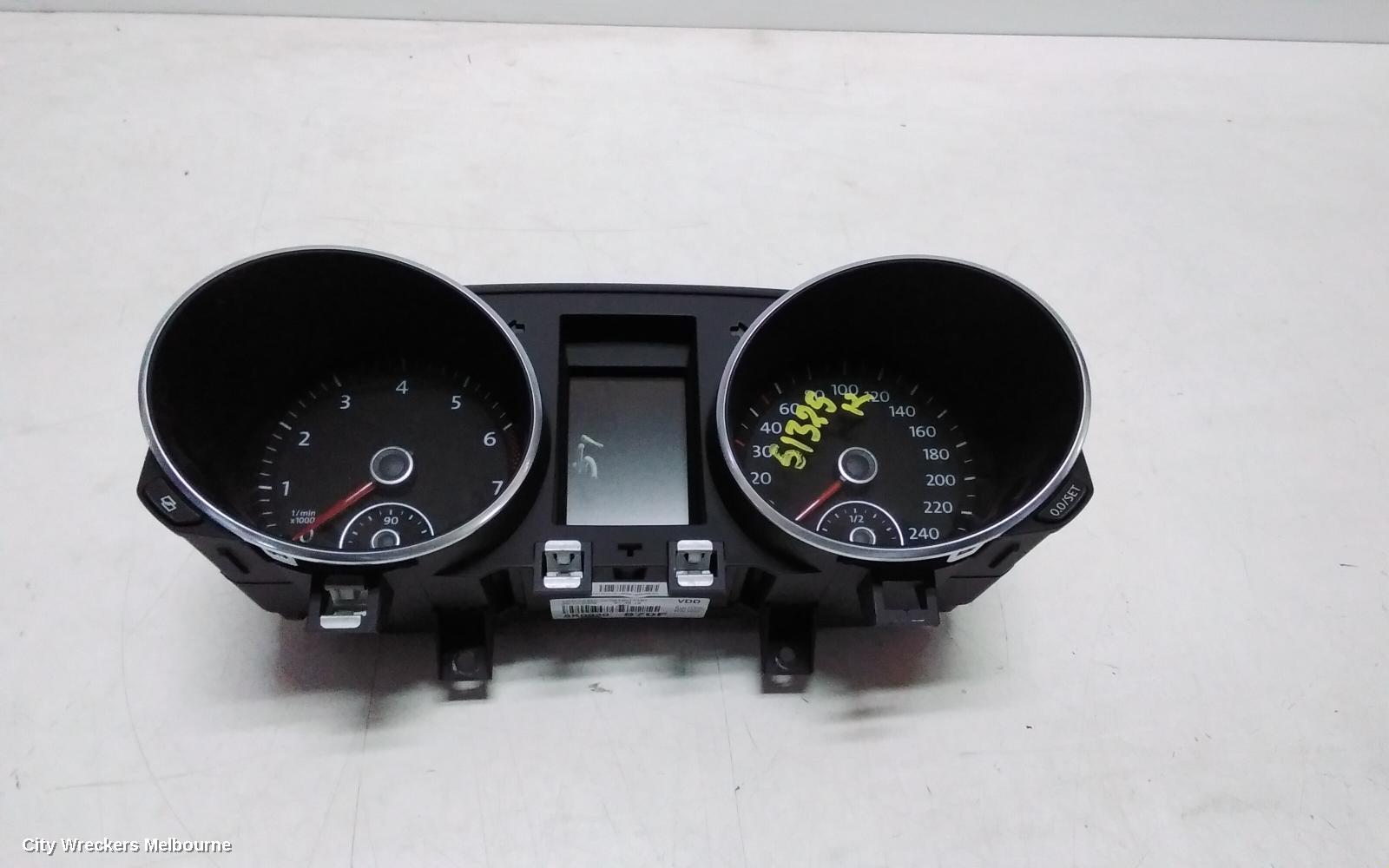 VOLKSWAGEN GOLF INSTRUMENT CLUSTER, INSTRUMENT CLUSTER, AUTO T/M, PETROL, TSI ENG, GEN 6, 10/2008 - 01/2016