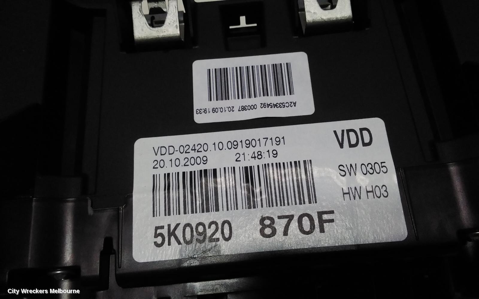 VOLKSWAGEN GOLF INSTRUMENT CLUSTER, INSTRUMENT CLUSTER, AUTO T/M, PETROL, TSI ENG, GEN 6, 10/2008 - 01/2016